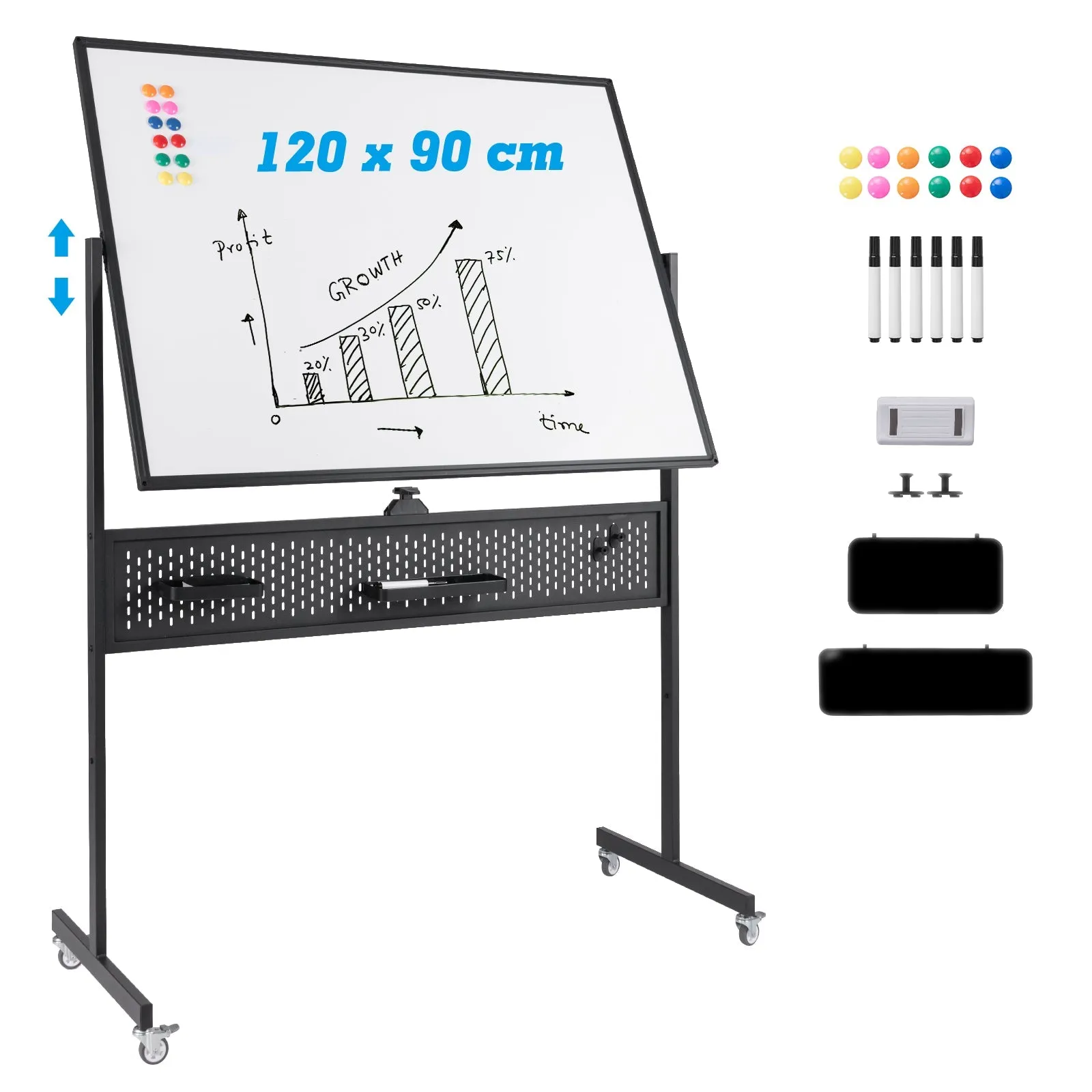 120 x 90 CM Double-Sided Dry Erase Mobile Board with Stand-Black