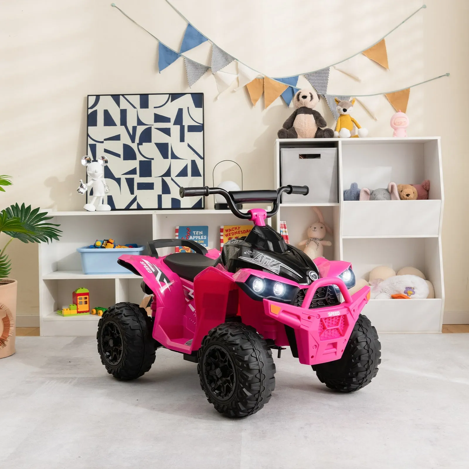 12V Kids Ride On ATV with 2 Speeds and LED Lights-Pink