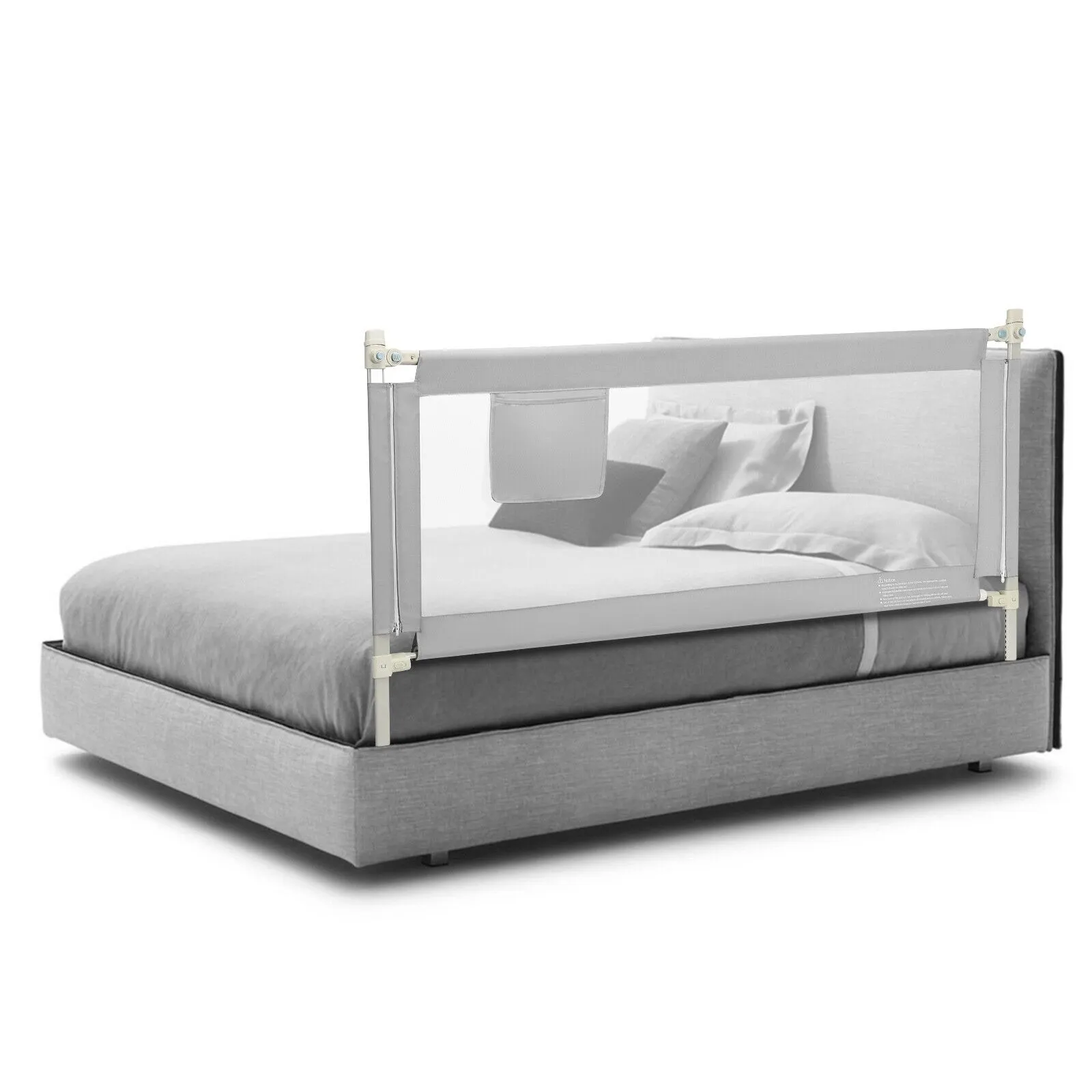 175 cm Infant Safety Bed Guardrail with Anti-Collision Cotton and Side Pocket-Grey