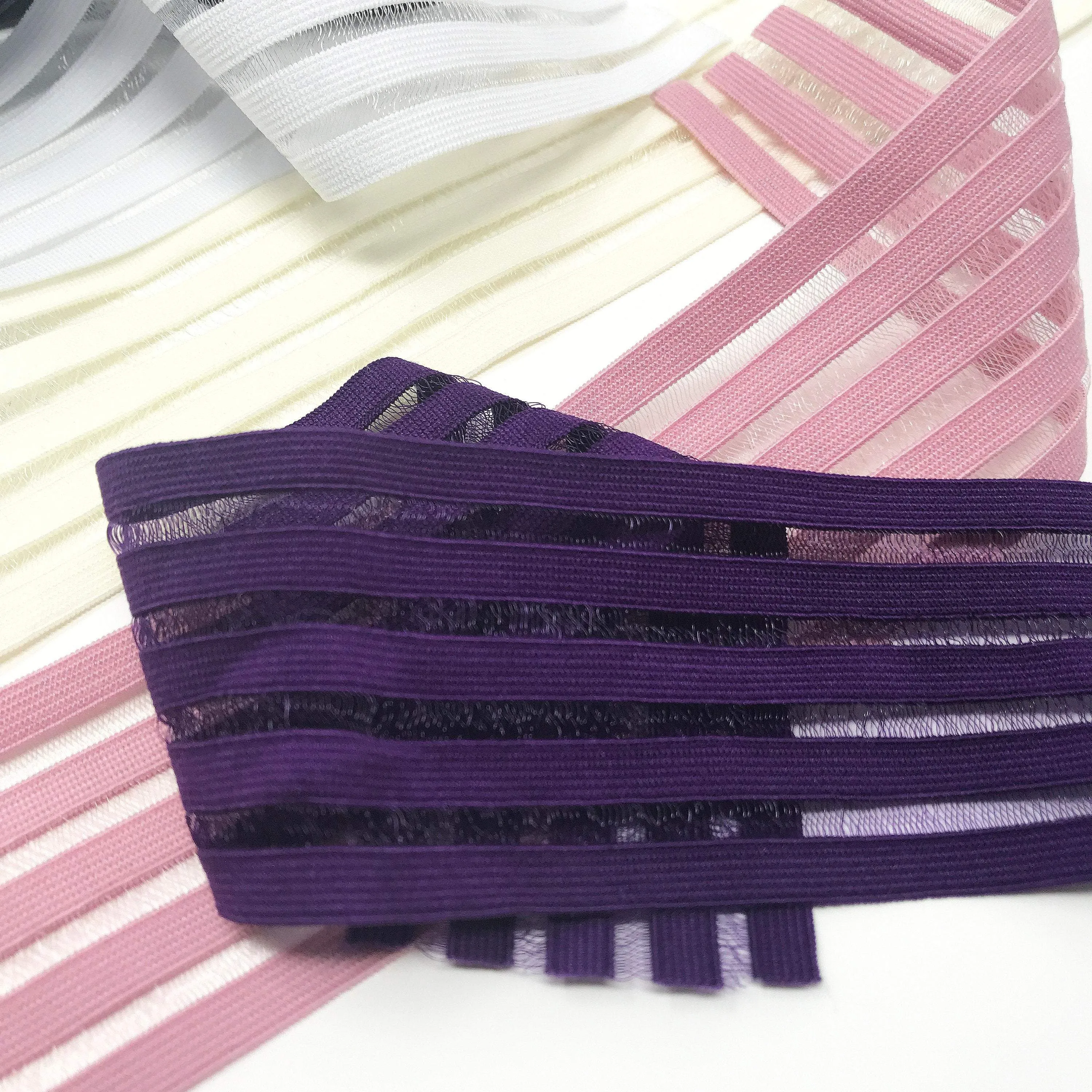 2" (5cm) Flat Elastic with Sheer Stripes Stretch Trim- 1 Yard