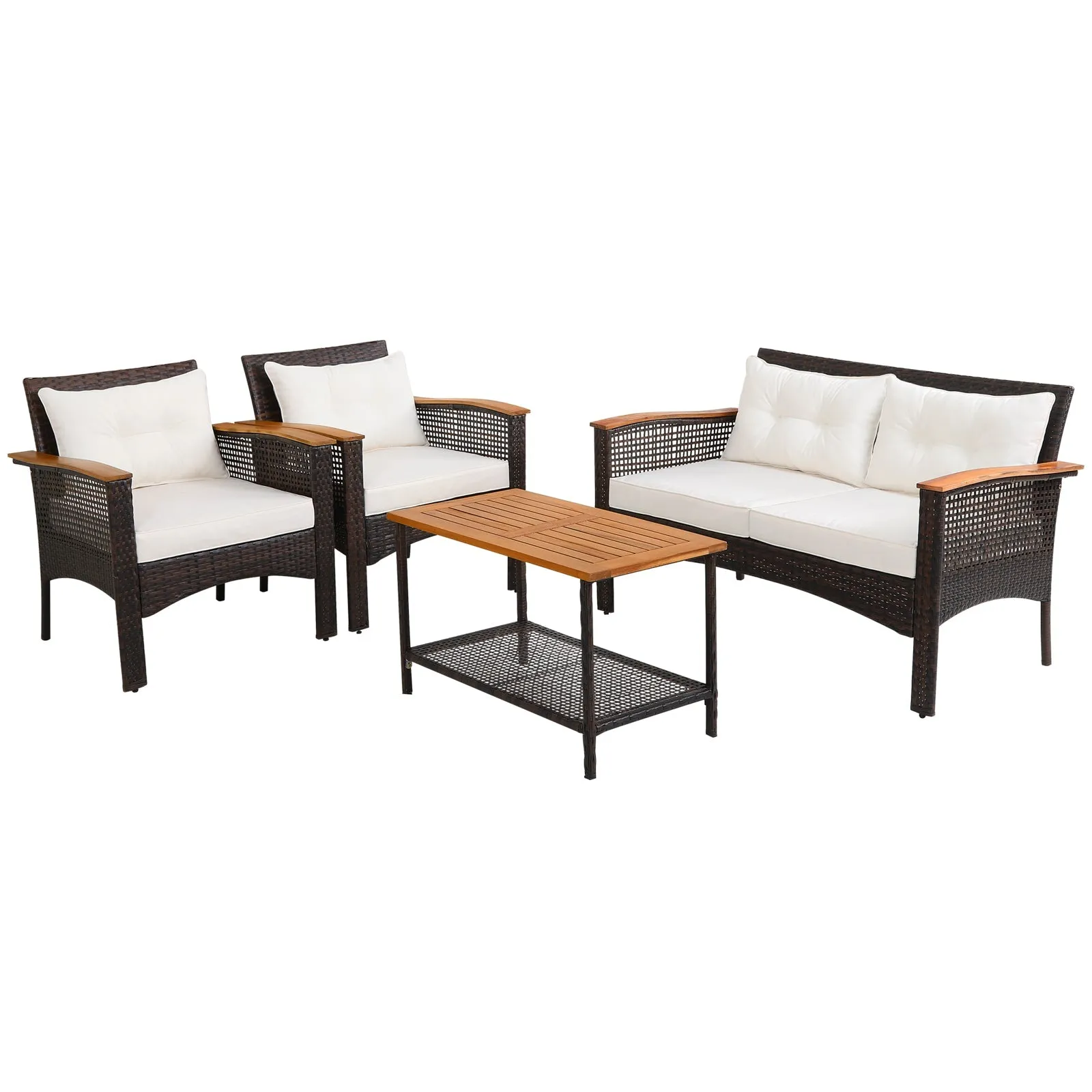 4 Pieces Outdoor Patio Furniture Set with Loveseat and Coffee Table