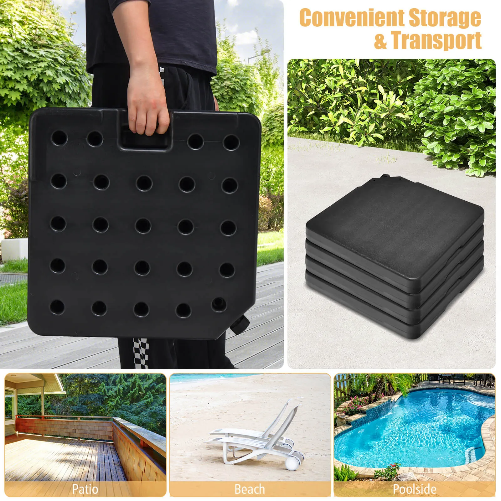 4 Pieces Portable Square Outdoor Umbrella Base with Handle