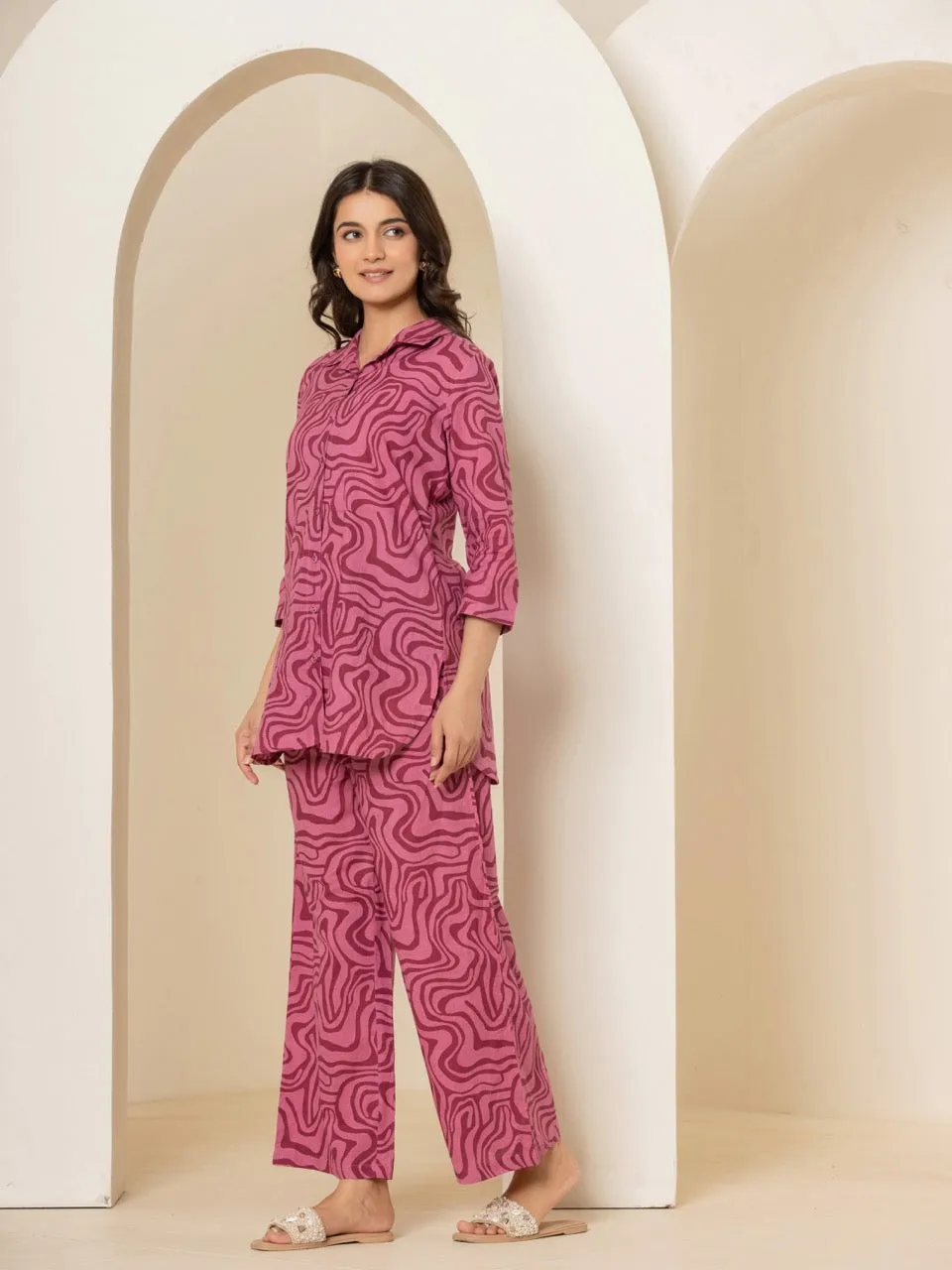 Berry Burst Magenta Collared Lounge Wear