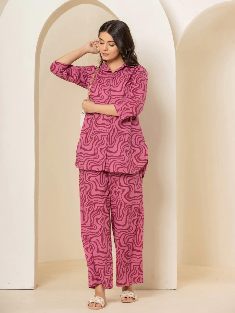 Berry Burst Magenta Collared Lounge Wear