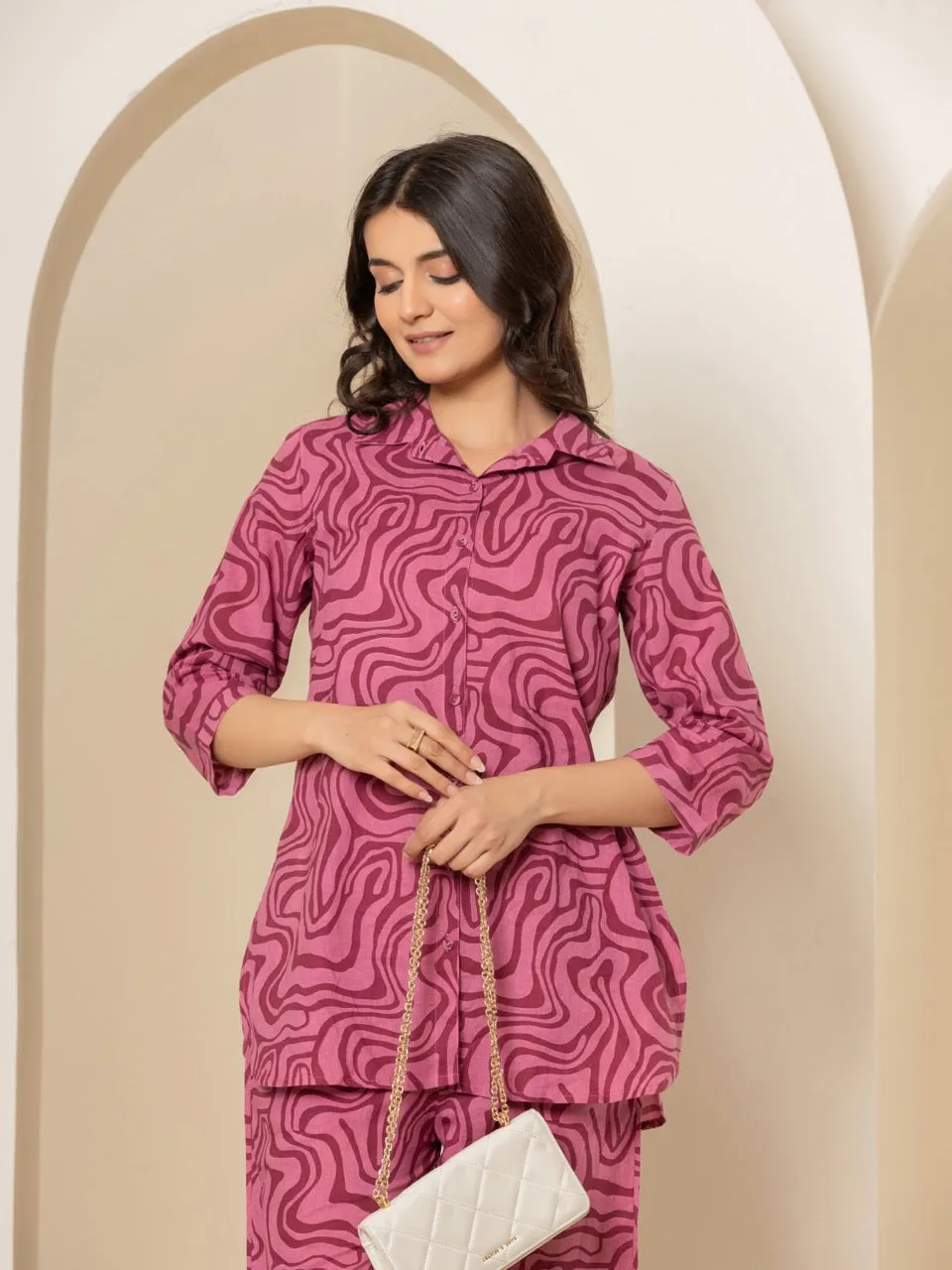 Berry Burst Magenta Collared Lounge Wear