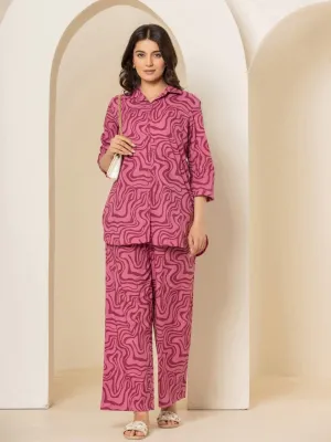 Berry Burst Magenta Collared Lounge Wear