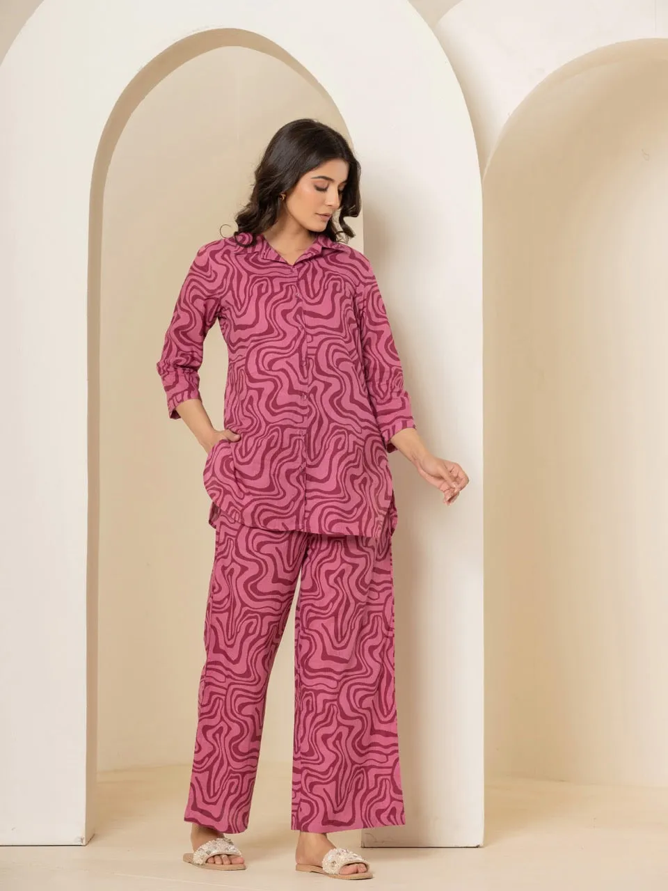 Berry Burst Magenta Collared Lounge Wear