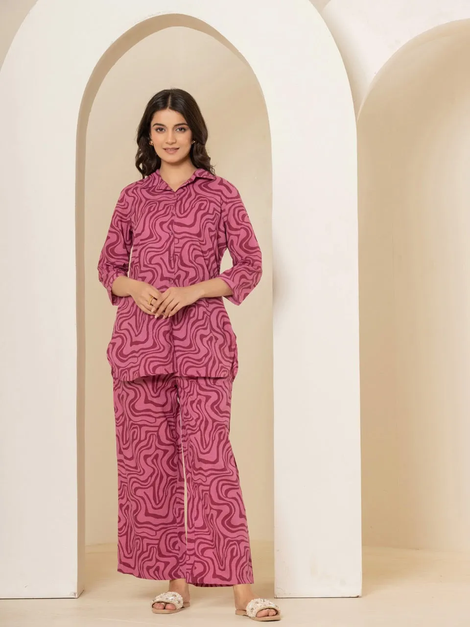 Berry Burst Magenta Collared Lounge Wear