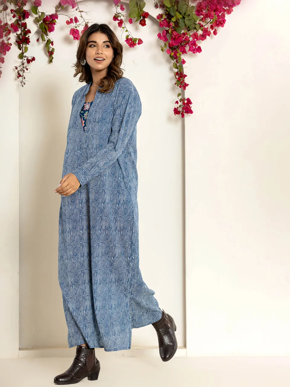 Blue Prosecco deep V neck block print 2 - piece Pure Cotton set