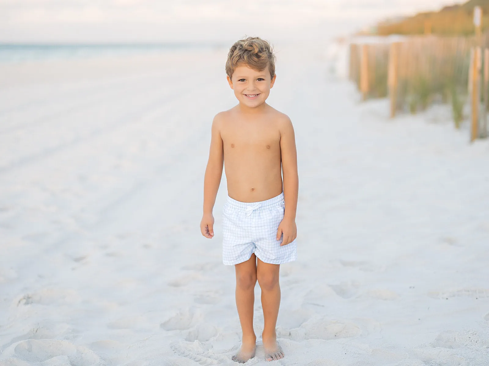 Blue Windowpane Boys Trunks