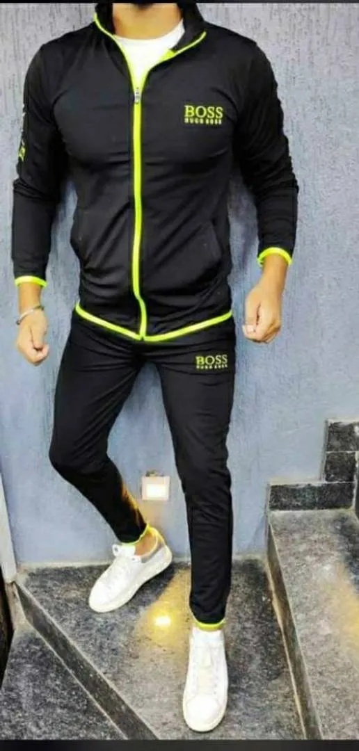 Branded Black Four Way Polyester Spandex Men's Tracksuits