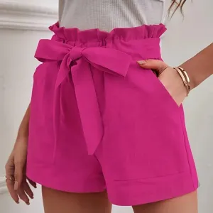 Casual Lace Up Elastic Waist Summer Shorts with Pockets