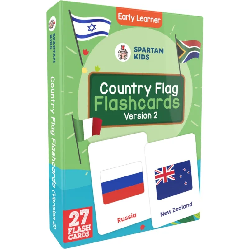 Country Flag Flash Cards (27 Early Learning Flash Cards For Kids) - Version 2