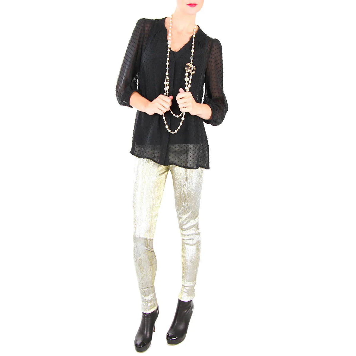 Elastic Waist Metallic Gold Pants