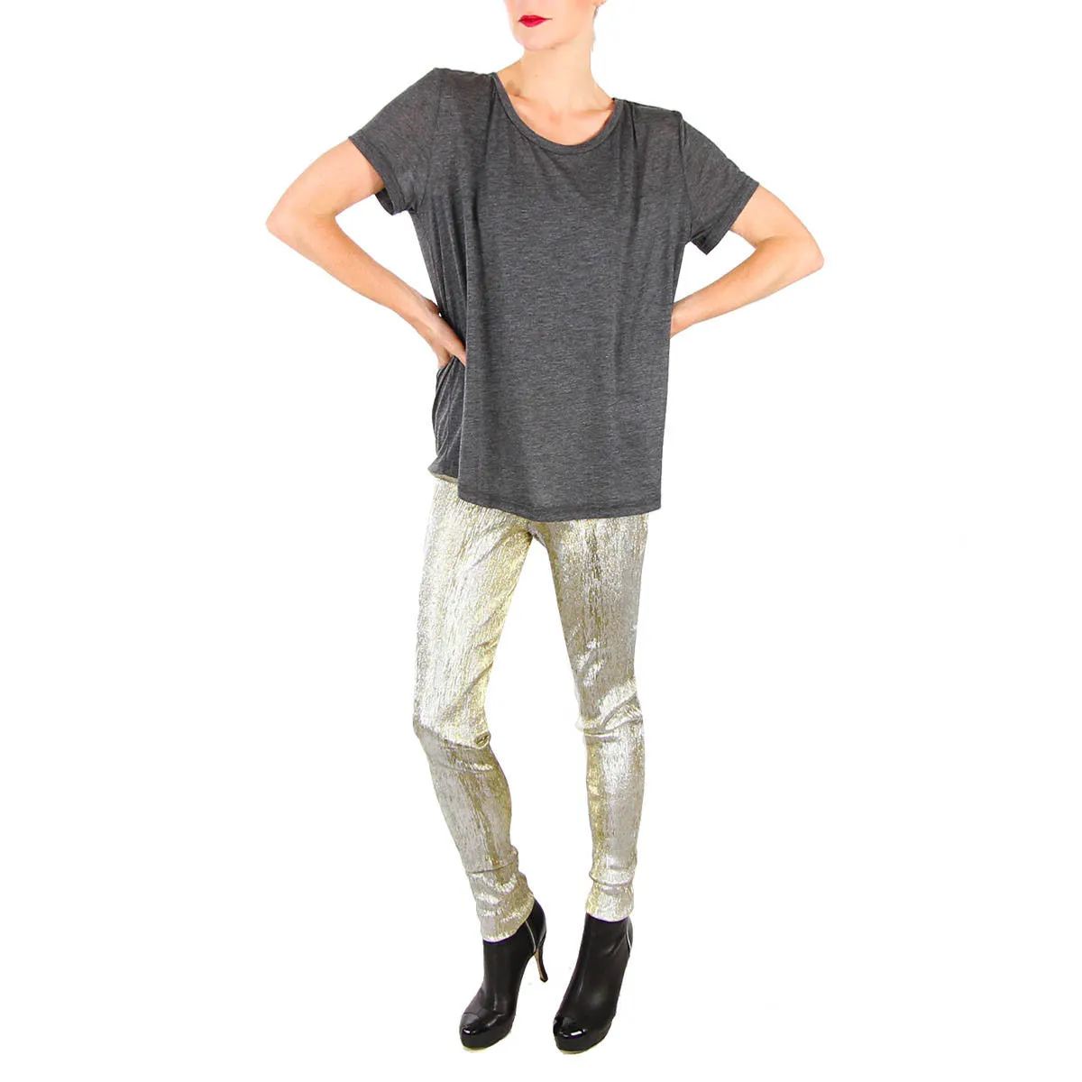 Elastic Waist Metallic Gold Pants