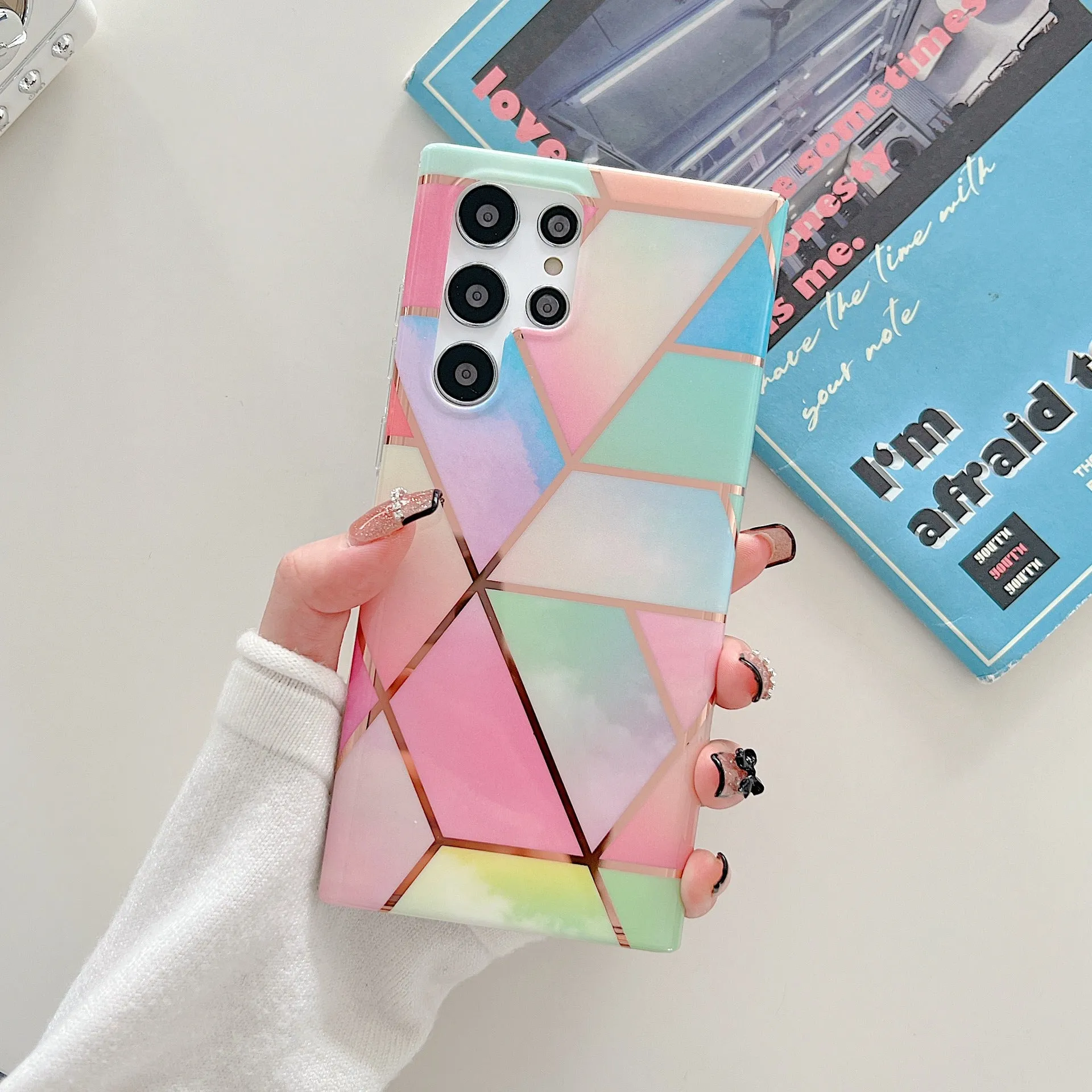 Electroplated Geometric Diamond Marble Phone Case Samsung S23 | Brodtica.com