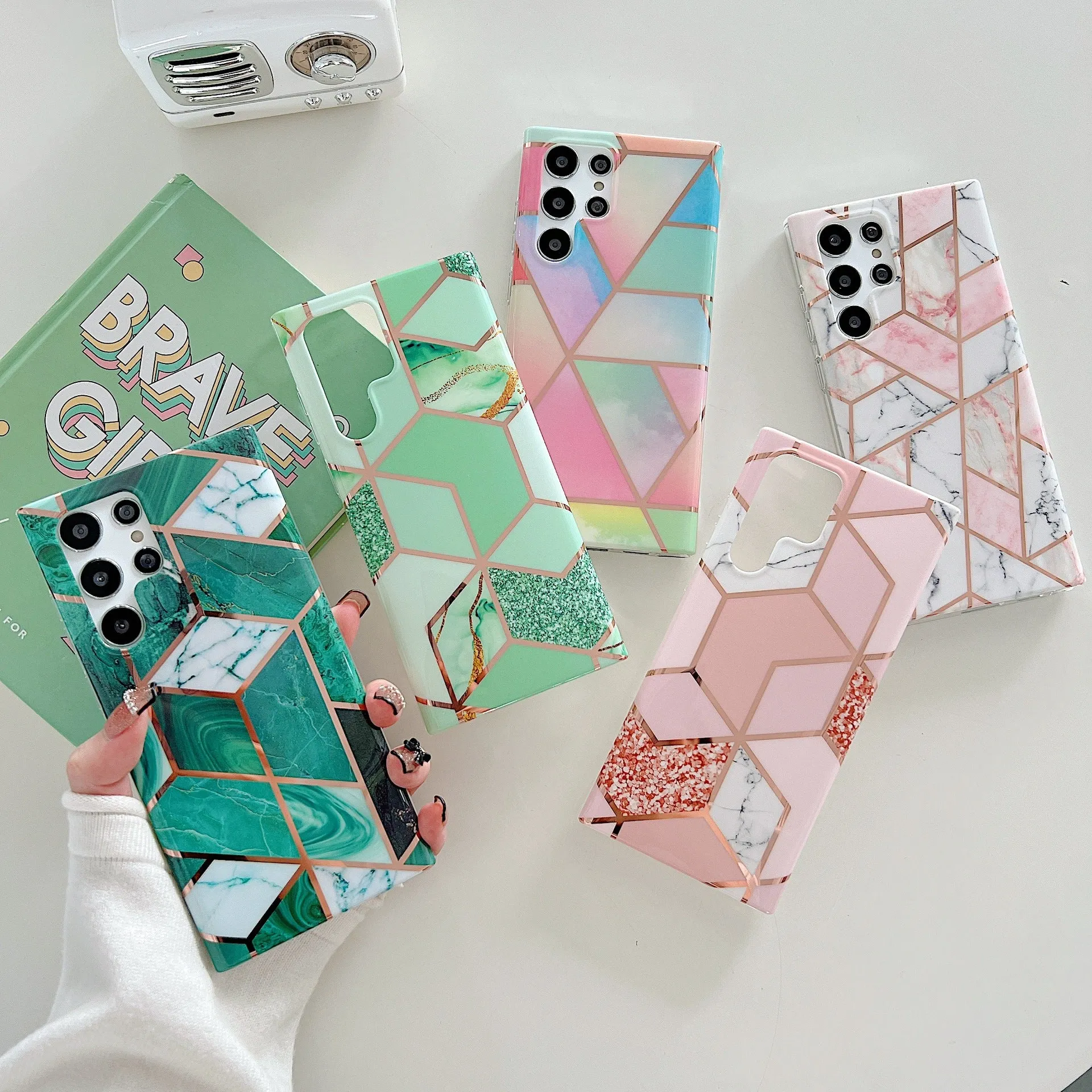 Electroplated Geometric Diamond Marble Phone Case Samsung S23 | Brodtica.com