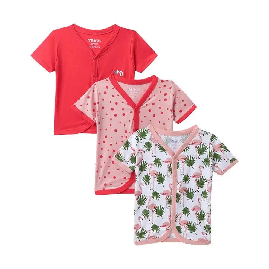 Flamingo Print Baby Girl Front Open Vest (Pack of 3)