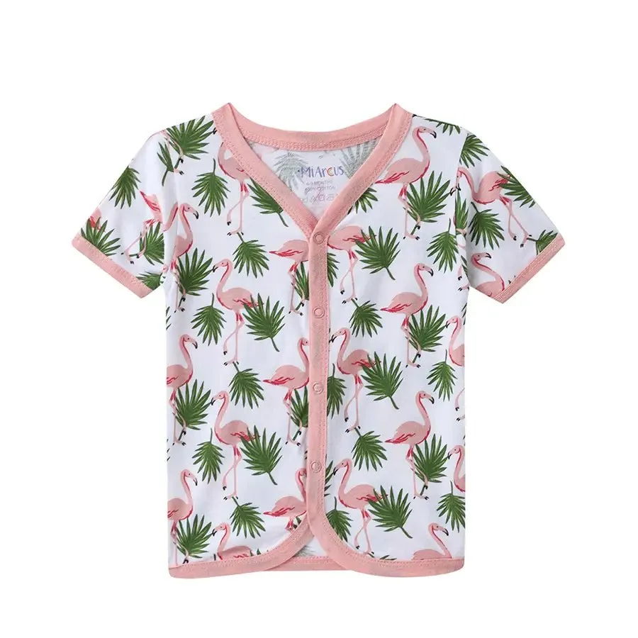 Flamingo Print Baby Girl Front Open Vest (Pack of 3)