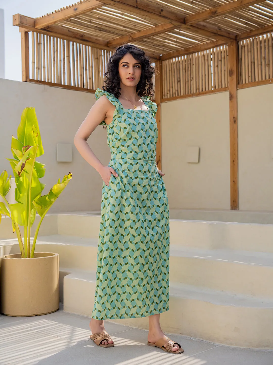 Geometrical Mint Mist Green Midi Skirt Set