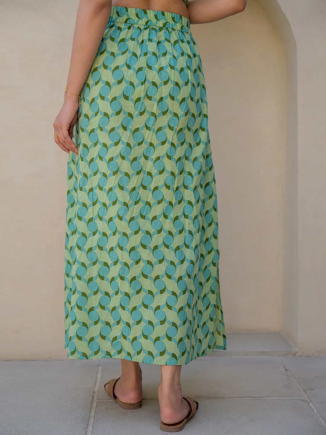 Geometrical Mint Mist Green Midi Skirt Set