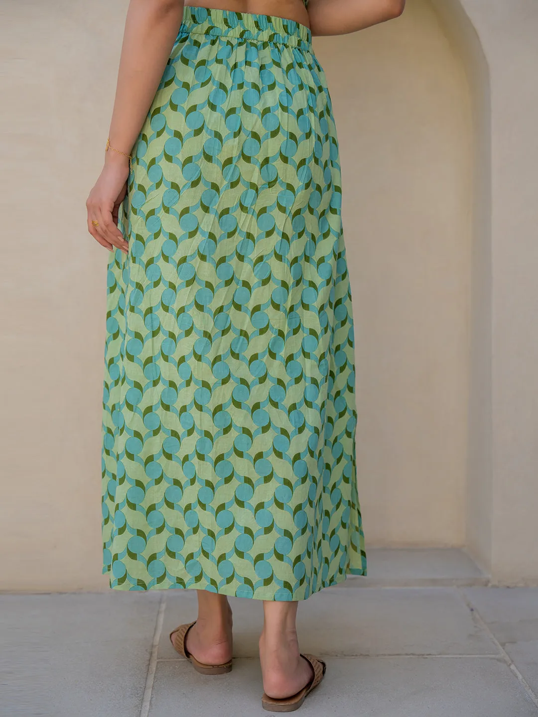 Geometrical Mint Mist Green Midi Skirt Set