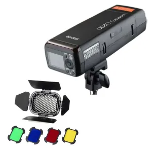 Godox Witstro AD200 200W Cordless Portable Outdoor TTL Flash Strobe with BD-07 Barndoor Honeycomb Set - Bundle