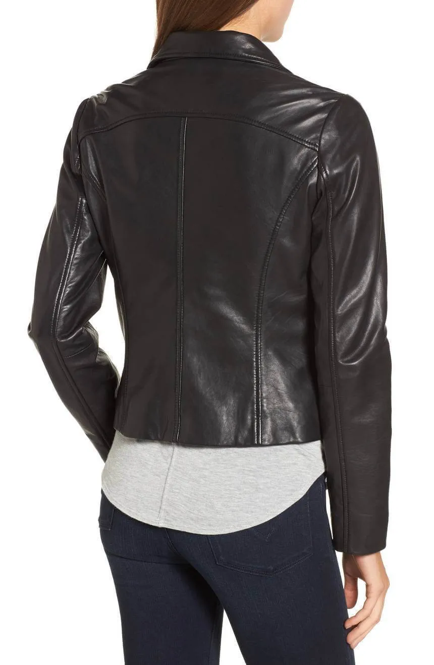 Leather Jacket Women Black Slim Fit Biker Motorcycle Lambskin Leather Jacket