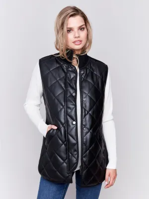 Long Quilted Faux Leather Vest