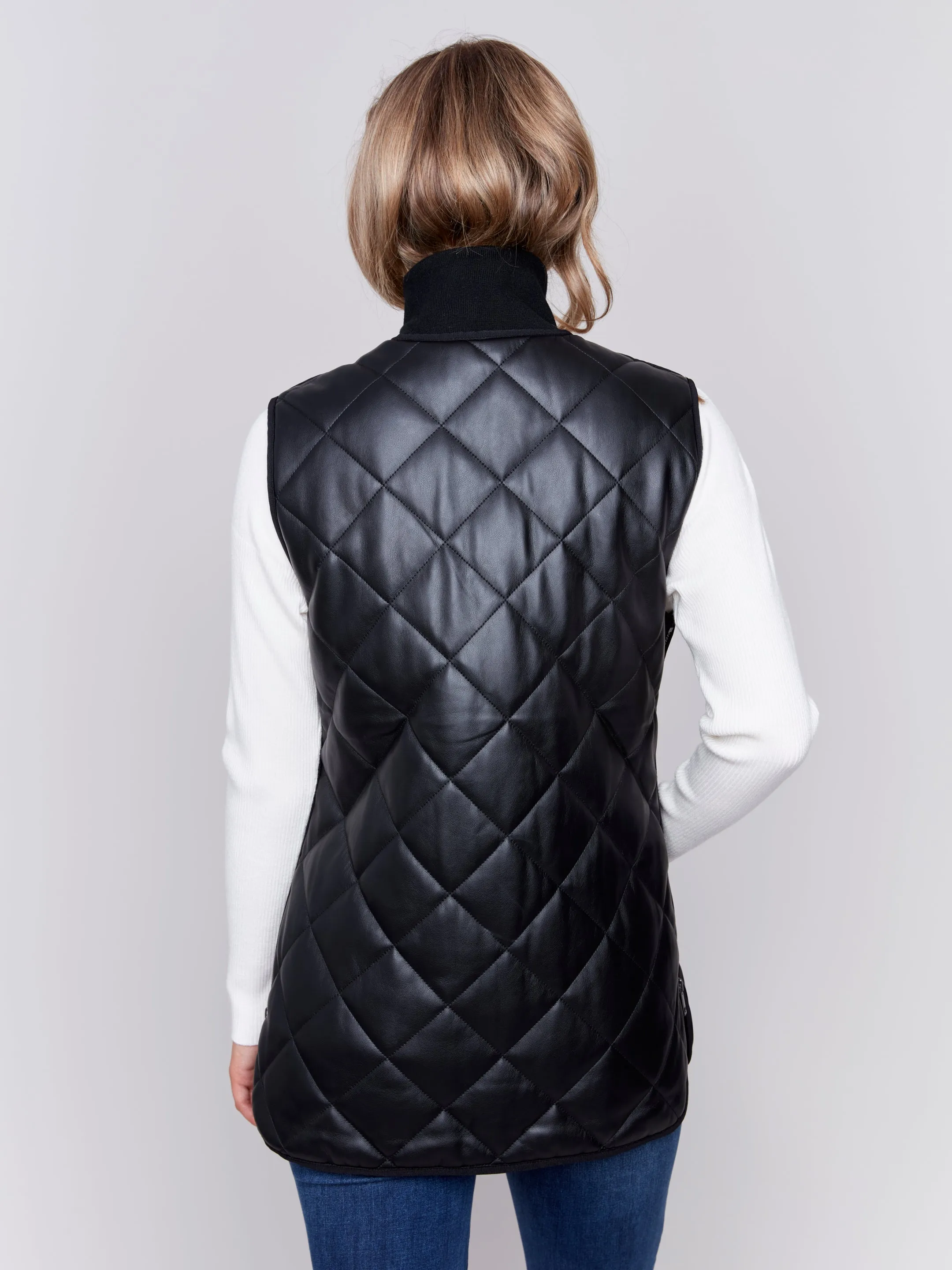 Long Quilted Faux Leather Vest