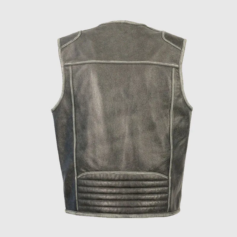 Men Vintage Distressed Zipper Front Leather Vest For Sale