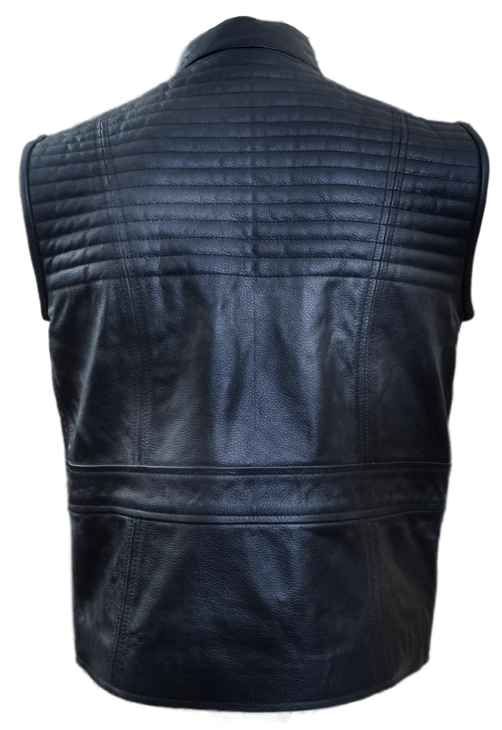 Mens Motorbike Biker Style Quilted Waistcoat Vest Genuine Cow Leather Vest (B32)