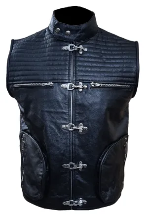 Mens Motorbike Biker Style Quilted Waistcoat Vest Genuine Cow Leather Vest (B32)