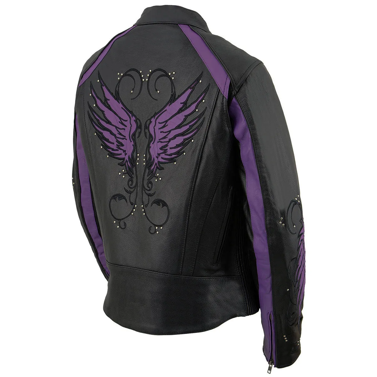 Milwaukee Leather ML1952 Women's Black and Purple Embroidered and Stud Design Scooter Jacket