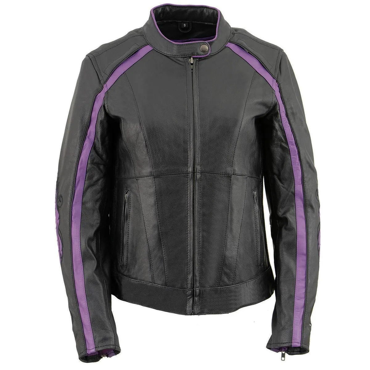 Milwaukee Leather ML1952 Women's Black and Purple Embroidered and Stud Design Scooter Jacket