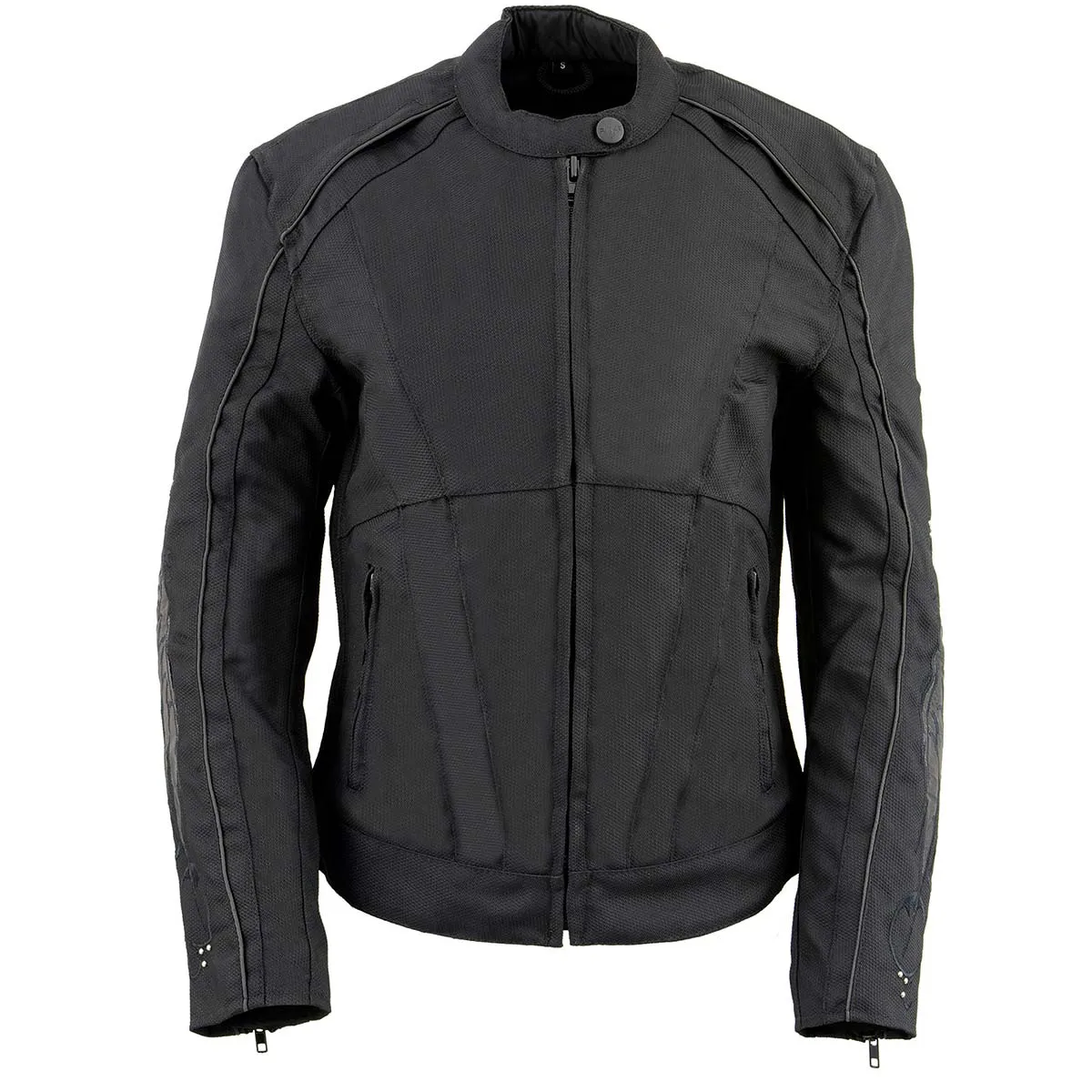 Milwaukee Leather MPL1954 Women's 'Studded Wings' Black Textile Moto Jacket