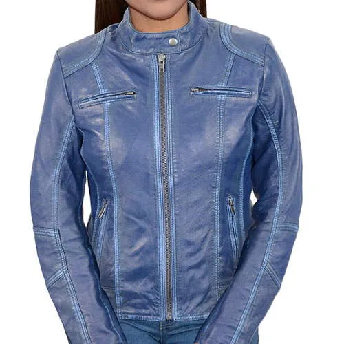 Milwaukee Leather SFL2830 Women's Royal Blue Scuba Style Sheepskin Fashion Leather Jacket