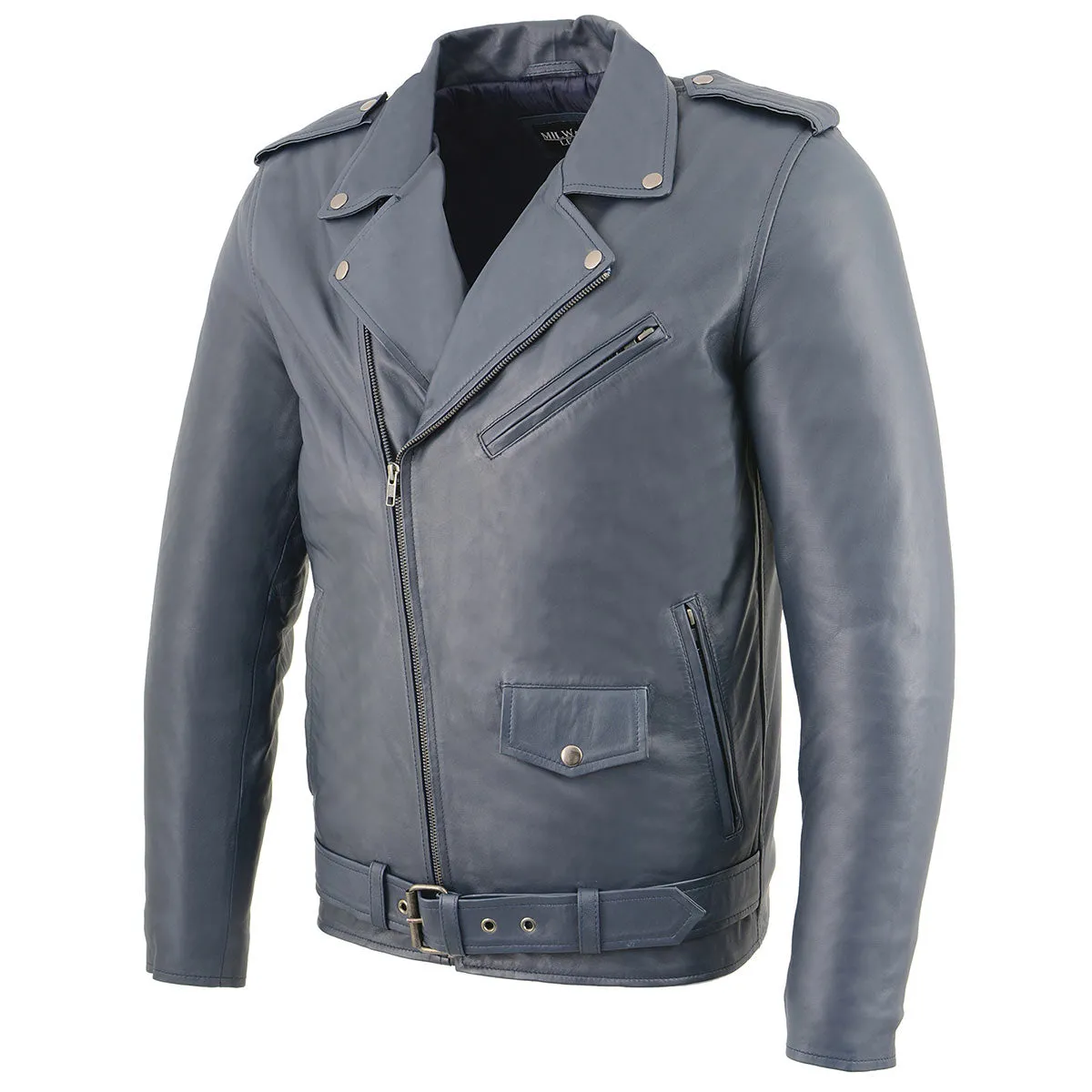 Milwaukee Leather SFM1890 Men's Blue Leather Classic Moto Leather Jacket