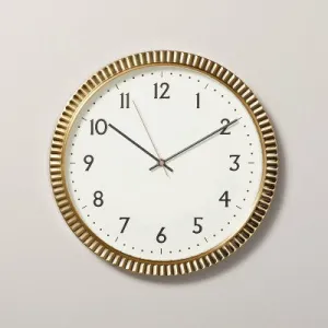 New - 14" Pleated Brass Round Analog Wall Clock Antique Finish - Hearth & Hand with Magnolia