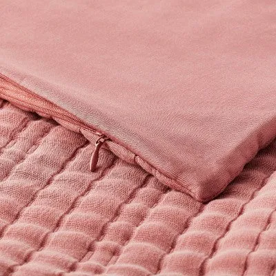 New - Casaluna Coverlet Sham Cotton-Lyocell Blend Matelasse Striped Soft, Rose, King