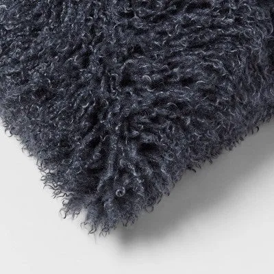 New - Euro Faux Mongolian Fur Decorative Throw Pillow Slate Blue - Threshold