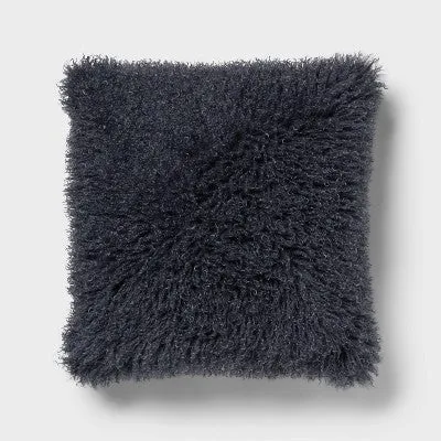 New - Euro Faux Mongolian Fur Decorative Throw Pillow Slate Blue - Threshold