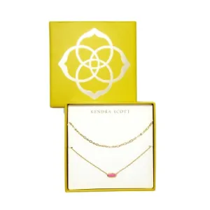 New - Kendra Scott Emma Magnesite 14K Gold Over Brass Pendant Necklace Gift Set 2pc - Magenta Magnesite