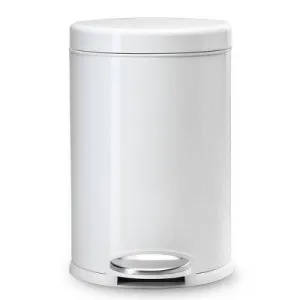 New - simplehuman 4.5L Round Step Trash Can Steel White