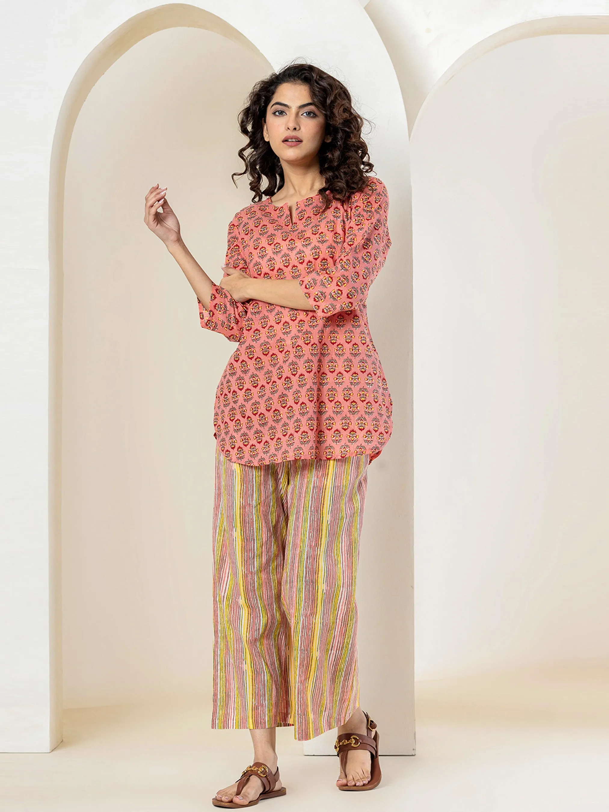 Peachy Block Printed Pure Cotton Lounge Wear