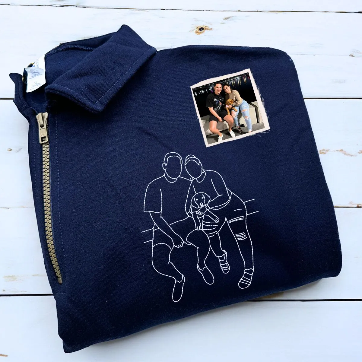 Personalized Gift for Him Her, Custom Embroidered Matching Zip Up Hoodies with Photo For Couples