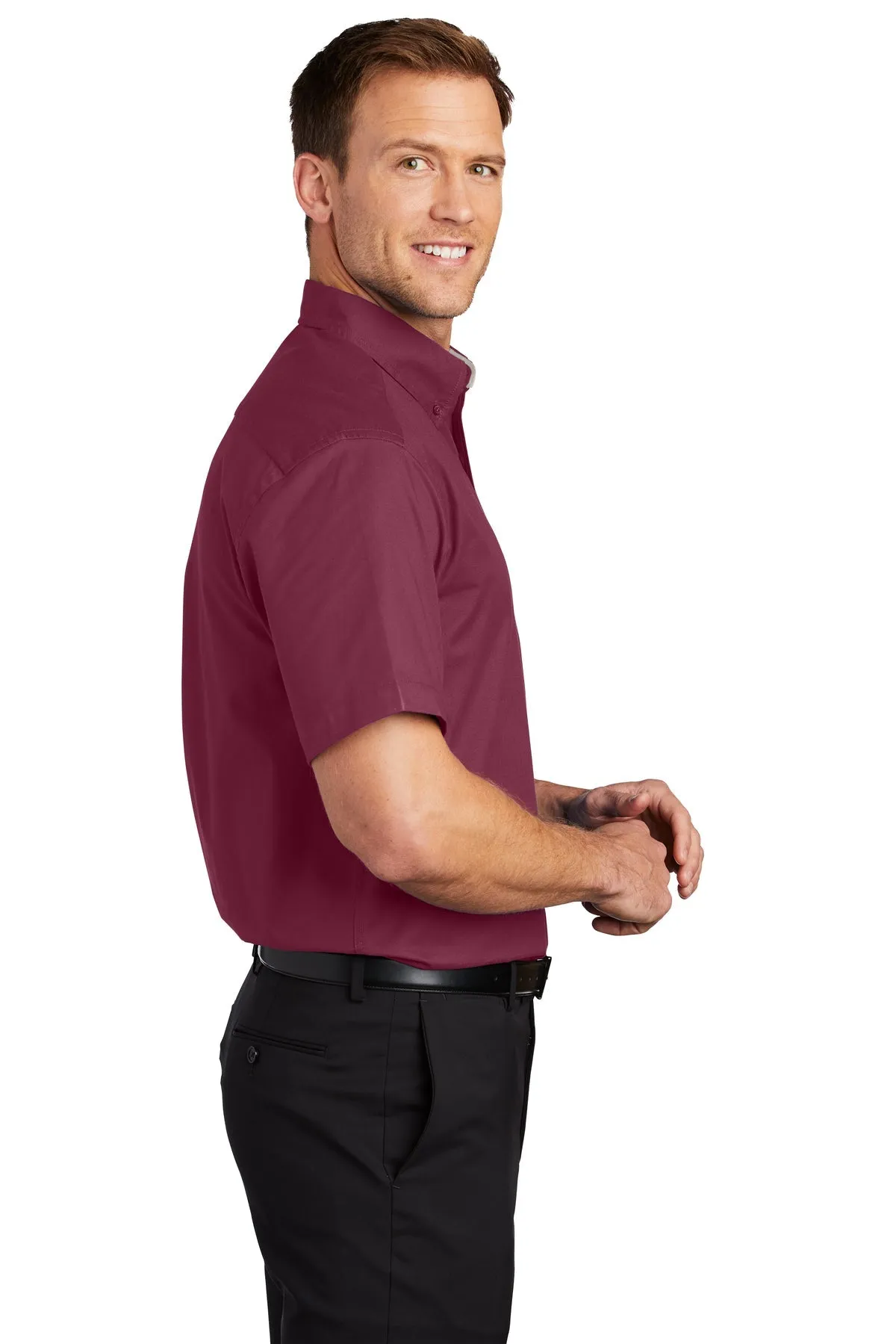 Port Authority Short Sleeve Easy Care Custom Shirts, Burgundy/Light Stone