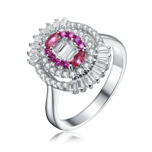 Ruby Cubic Zirconia Halo Sterling Silver  Ring