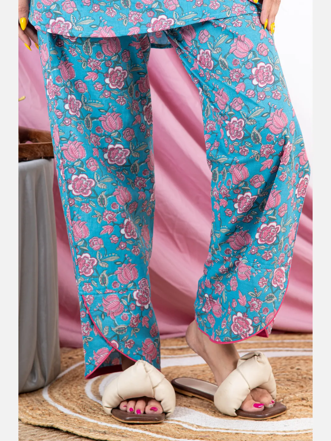 Sky Blue Printed Loungewear Pants