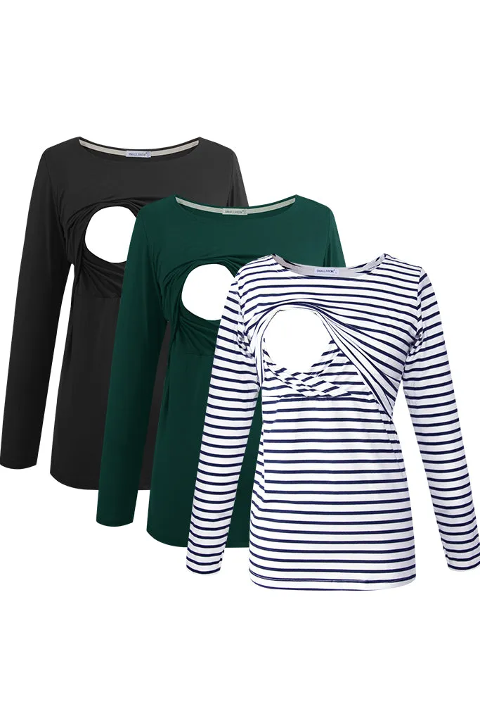 Smallshow Long Sleeve Maternity Nursing Tops 3-Pack